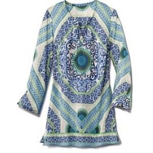 Athleta Kurta Swim Cover Tunic Green Blue Long Sleeve Women's Size L